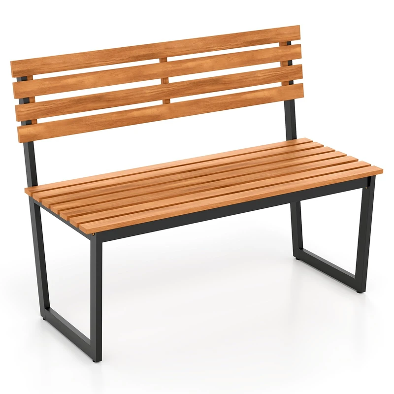 FANTASK 2-Seater Garden Bench Wood, Acacia Wood Bench with Metal Frame, Patio Bench Weatherproof up to 360 kg, Wooden Bench for Garden, Balcony, Patio