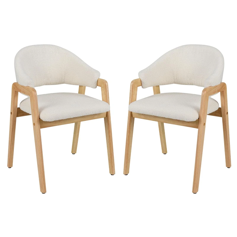GiantexUK Dining Chairs Set of 2, Padded Kitchen Chairs with Rubber Wood Frame, Sherpa Fabric Upholstered Reception Chairs for Dining Room Living Room