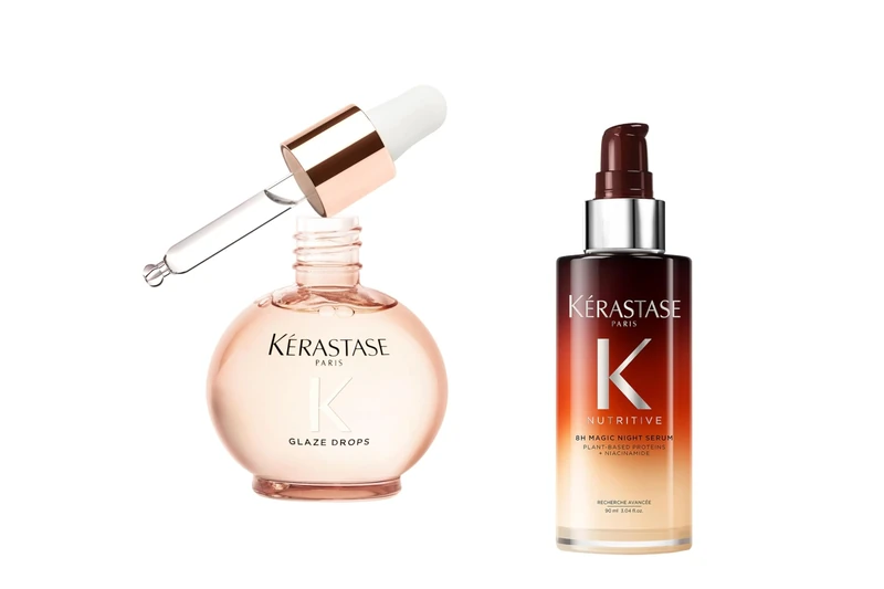 Kérastase Gloss Absolu Glaze Drops Hair Oil 45ml and Nutritive 8H Magic Night Hair Serum 90ml, Anti Frizz and Overnight Nourishing Routine for Dry Hair - Image 1
