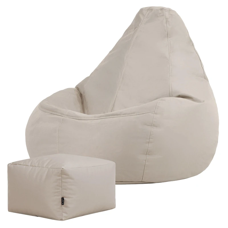 Bean Bag Bazaar Dalton Gaming Bean Bag and Footstool - Stone