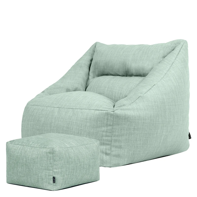 icon Natalia Bean Bag Chair and Footstool, Green, Woven Fabric suitable for Indoor Outdoor use, Large Adult Bean Bag with Filling, Comfy Chair, Garden, Living Room Furniture, Bedroom Furniture