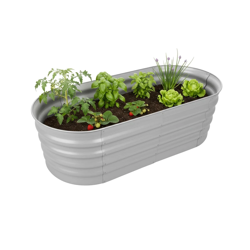 Relaxdays Galvanised Metal Raised Bed for Flowers, Herbs & Veg, Half-Round, 45x150x60 cm, Light Grey