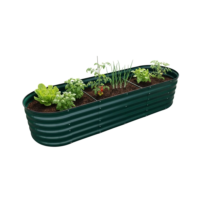 Relaxdays Raised Bed, Galvanised Metal for Flowers, Plants & Vegetables, 45x200x60 cm, Half-Round, Green