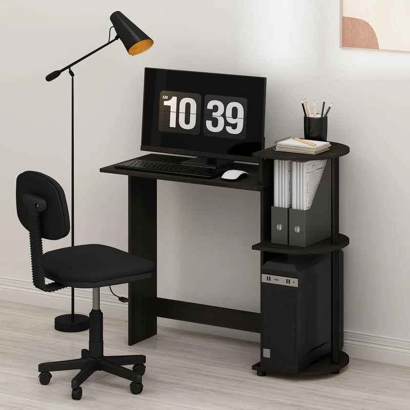 Furinno COMPACT Desk, 72.4cm Wide Gaming Desk with Shelves, Computer Desk with Book Shelf, Office Desk for Home Office, Study Room, Dorm, Bedroom, Dark Espresso