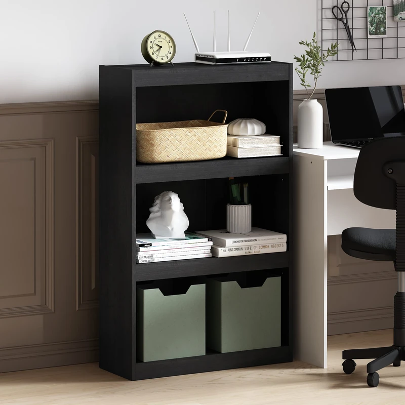 Furinno JAYA Book Shelf, 3-Tier Modern Bookshelf with Adjustable Shelf, Bookcase with Open Shelf, 9.5 x 24.5 x 40.3, for Organization and Storage, for Living Room, Bedroom, Home Office, Darkwood