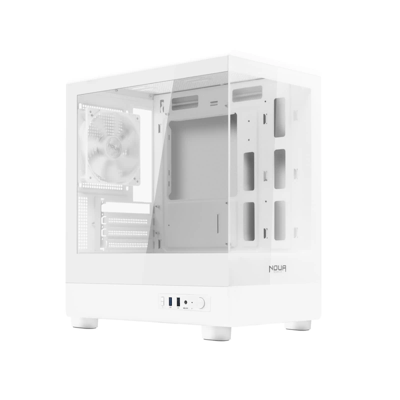 Noua Fobia LH200, Micro-ATX Gaming PC Case, 120 mm White Fan, Micro Tower Case for Computer Double Panoramic Tempered Glass, White