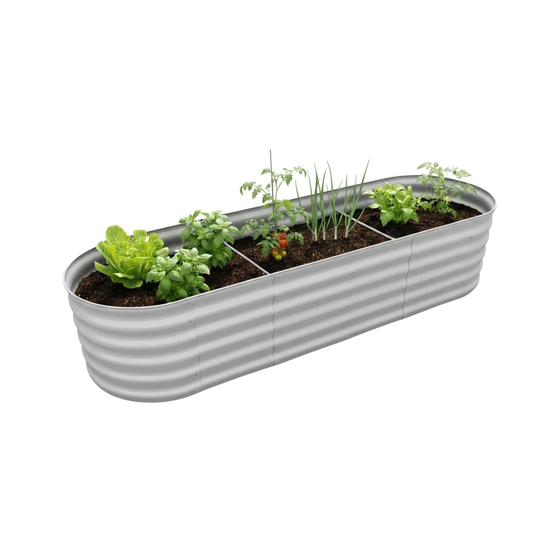 Relaxdays Galvanised Raised Bed Half-Round Planter for Flowers, Plants & Veg, 45x240x60 cm, Light Grey