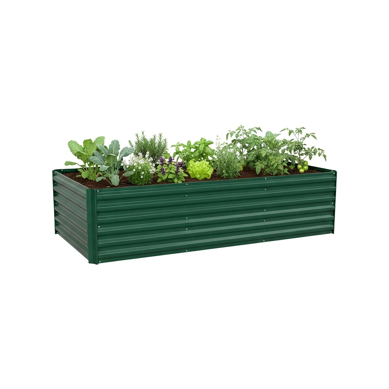 Relaxdays Raised Bed Garden Planter, Galvanised Metal for Flowers, Herbs & Veg, 57x240x90 cm, Green
