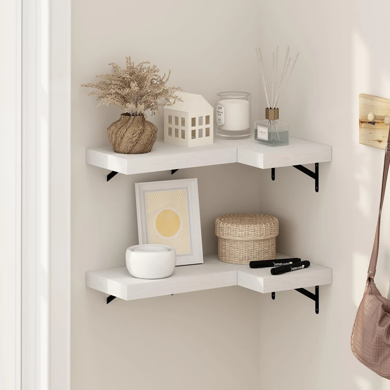 Furinno TANNA Floating Shelves for Wall Set of 4, 38.1cm Wall Shelf, Wall Mounted Shelf, for Bathroom, Home Office, Living Room, White Texture