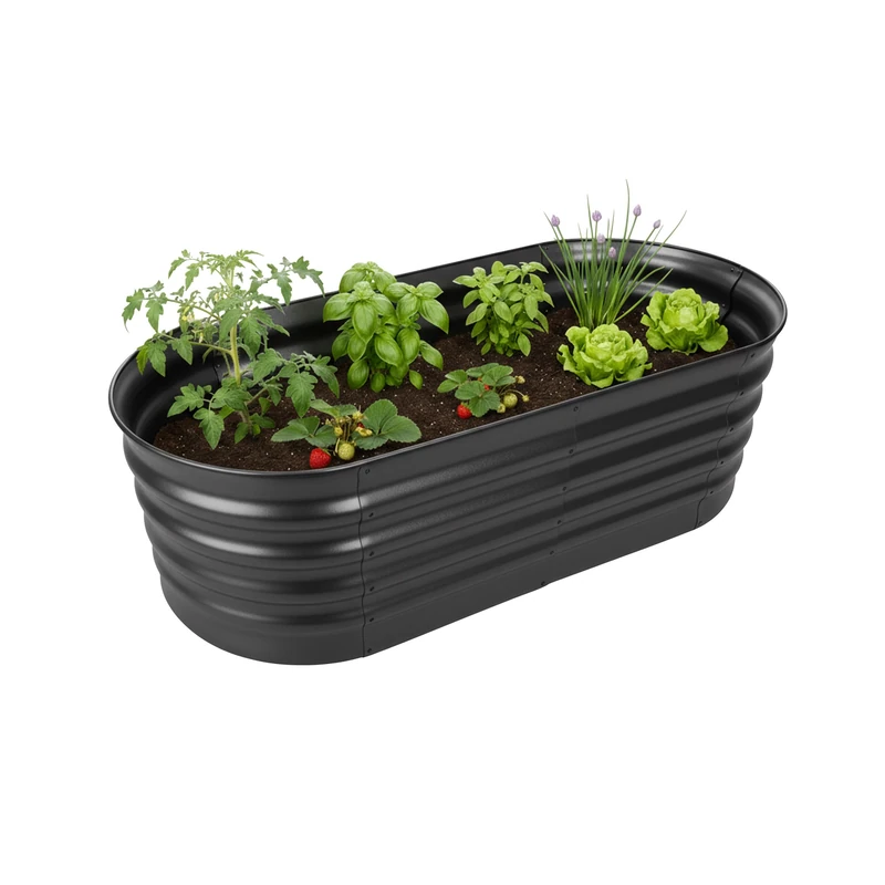 Relaxdays Galvanised Metal Raised Bed for Flowers and Vegetables, Half-Round, 45x150x60 cm, Anthracite