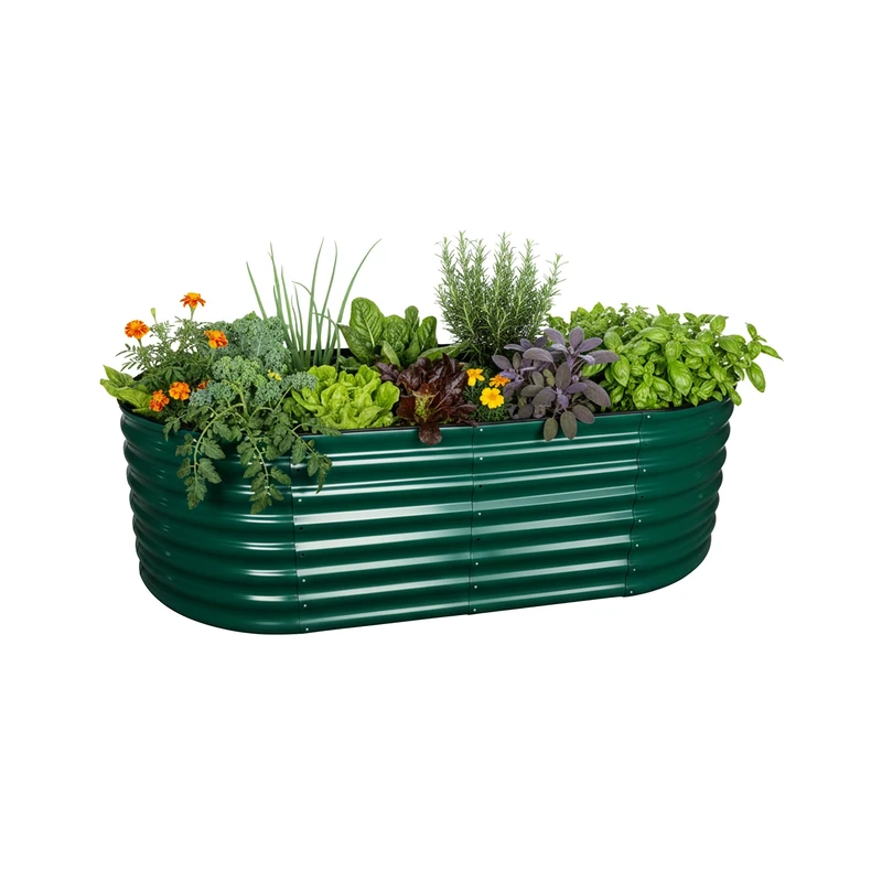 Relaxdays Galvanized Metal Raised Bed for Flowers, Herbs & Vegetables, Semi-Circular, 60x200x100 cm, Green