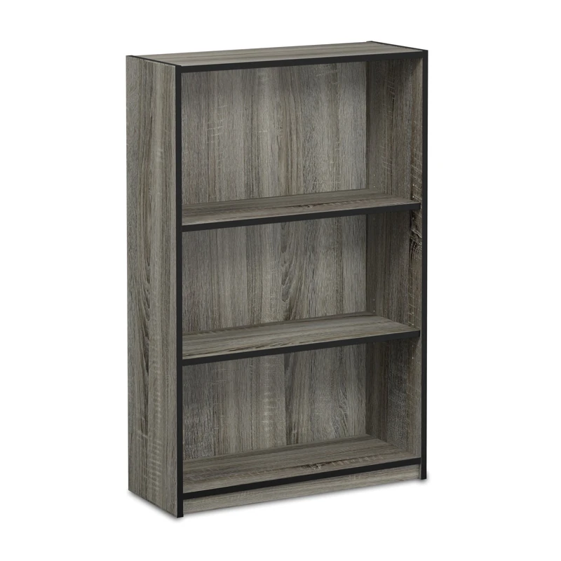 Furinno JAYA Book Shelf, 3-Tier Bookshelf, Bookcase with Adjustable Shelves, 24.13 x 62.23 x 102.36 cm, for Living Room, Bedroom, Home Office, Grey Oak