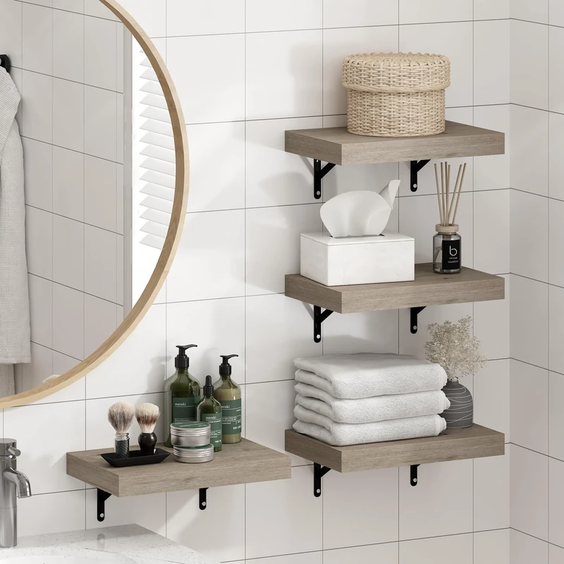 Furinno TANNA Floating Shelves for Wall Set of 4, 38.1cm Bathroom Wall Shelf, Wall Mounted Shelf, for Bathroom Organizers and Storage, Living Room, Natural - Image 1