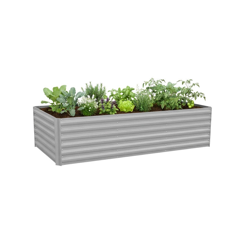 Relaxdays Galvanized Metal Raised Garden Bed for Flowers, Plants & Vegetables, 57x240x90 cm, Light Grey