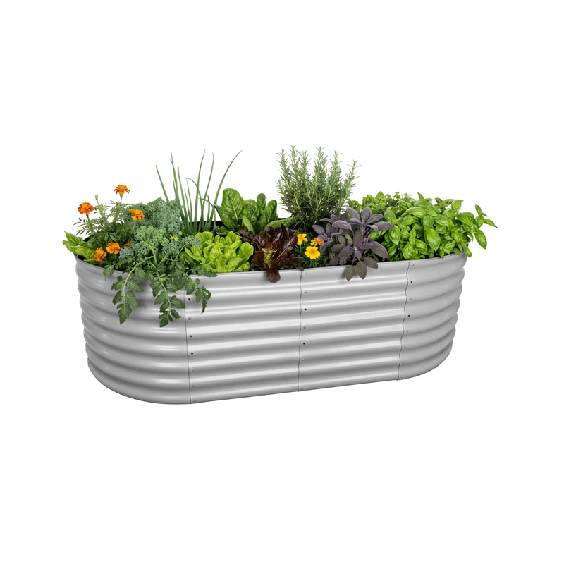Relaxdays Raised Bed, Galvanized Metal for Flowers & Vegetables, 60x200x100 cm, Half-Round, Light Grey