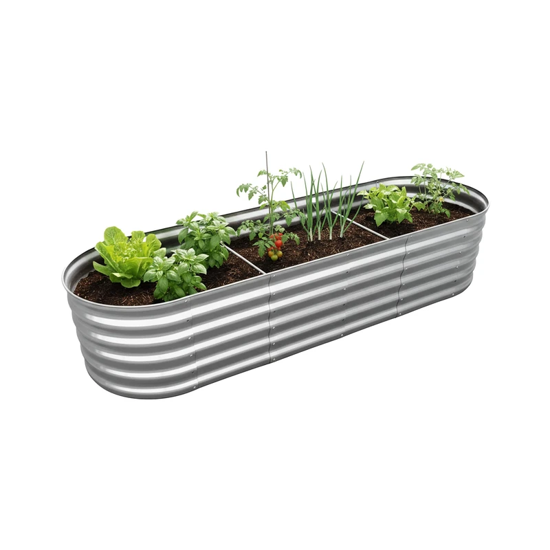 Relaxdays Raised Bed for Herbs, Flowers & Veg, Galvanised Metal, Half-Round, 45x240x60cm, Silver