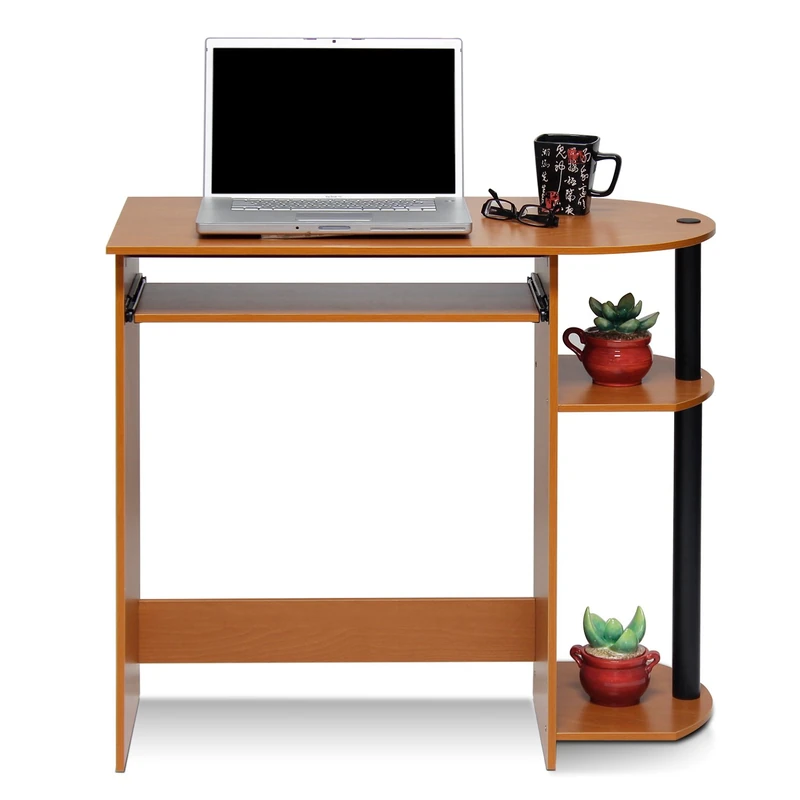 Furinno SIMPLISTIC Desk, 80cm Wide Gaming Desk with Keyboard Tray, Computer Desk with Rounded Edges, Office Desk, for Home Office, Bedroom, Light Cherry Oak