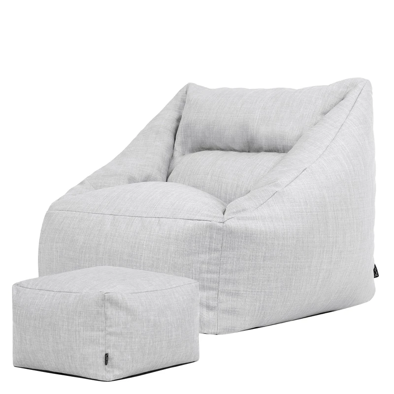 icon Natalia Bean Bag Chair and Footstool, Grey, Woven Fabric suitable for Indoor Outdoor use, Large Adult Bean Bag with Filling, Comfy Chair, Garden, Living Room Furniture, Bedroom Furniture