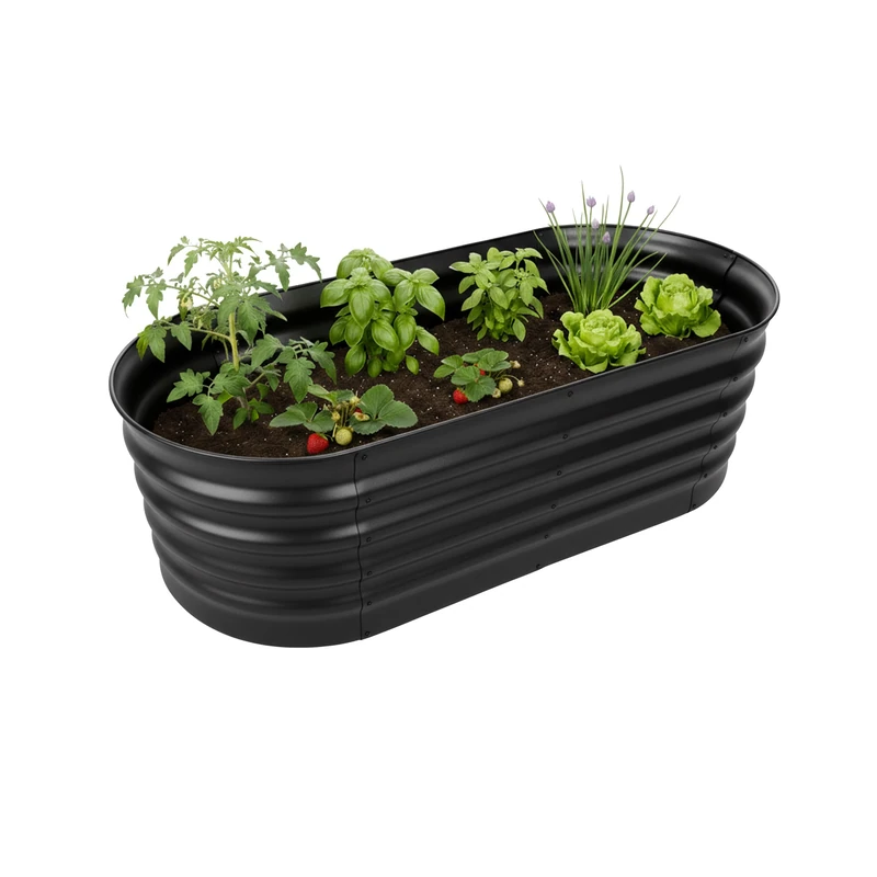Relaxdays Galvanized Raised Bed for Flowers & Vegetables, Semi-Circular, 45x150x60 cm, Black