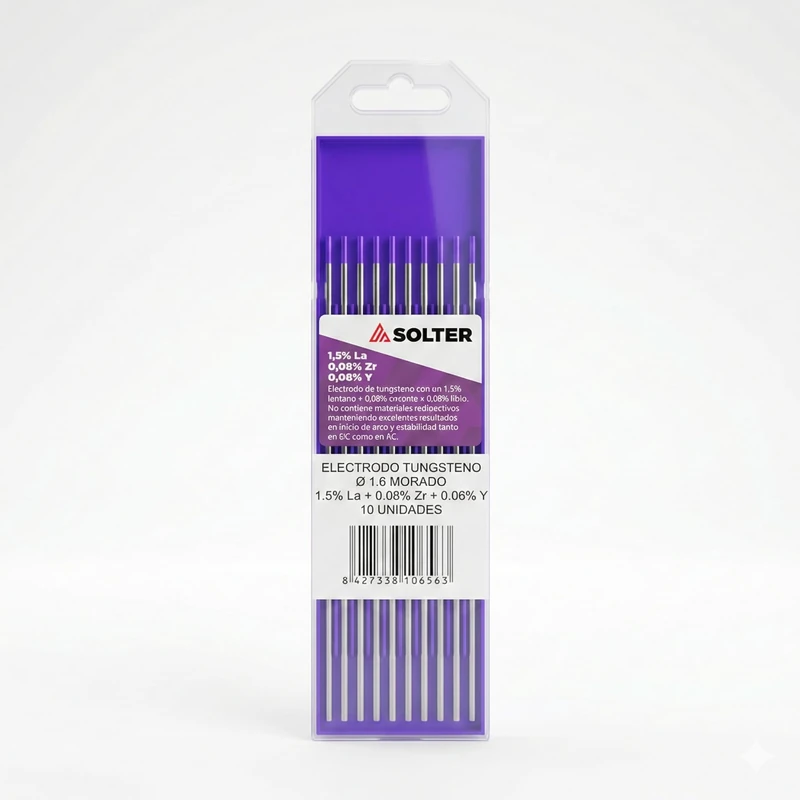 Solter E3 Purple Tungsten Electrodes for TIG Welding – Non-Radioactive Rare Earth – AC/DC Professional, Red Tungsten Substitute (1.6 Ø)