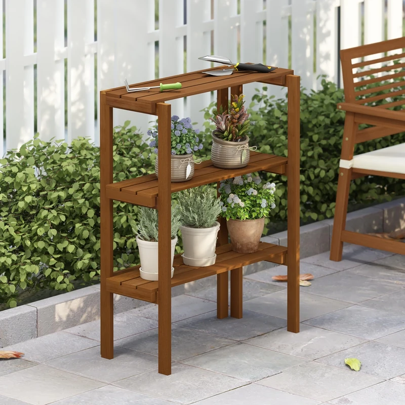 Furinno TIOMAN Plant Shelf, 3-Tier Plant Stand, Display Shelf, for Multiple Plants, Plants Pot, Easy Toolless Assembly, Patio, Balcony, Garden, Natural
