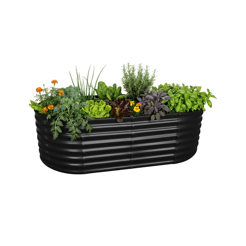Relaxdays Raised Bed, Galvanised Metal for Flowers, Herbs & Vegetables, 60x200x100 cm, Half-Round, Black