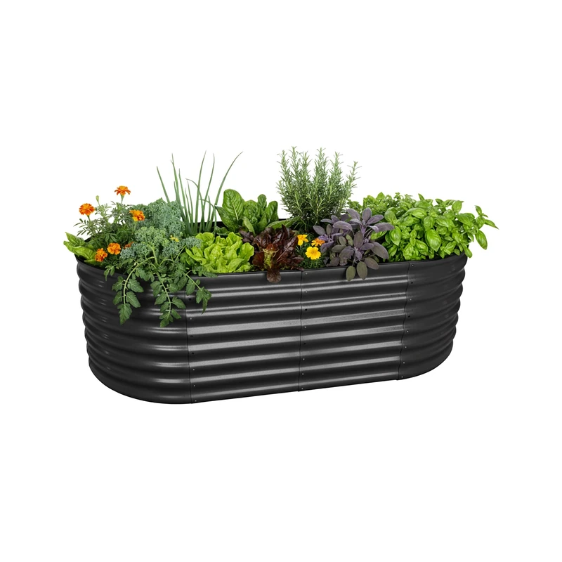 Relaxdays raised bed for flowers, herbs & vegetables, galvanised metal, half-round, 60x200x100 cm, anthracite