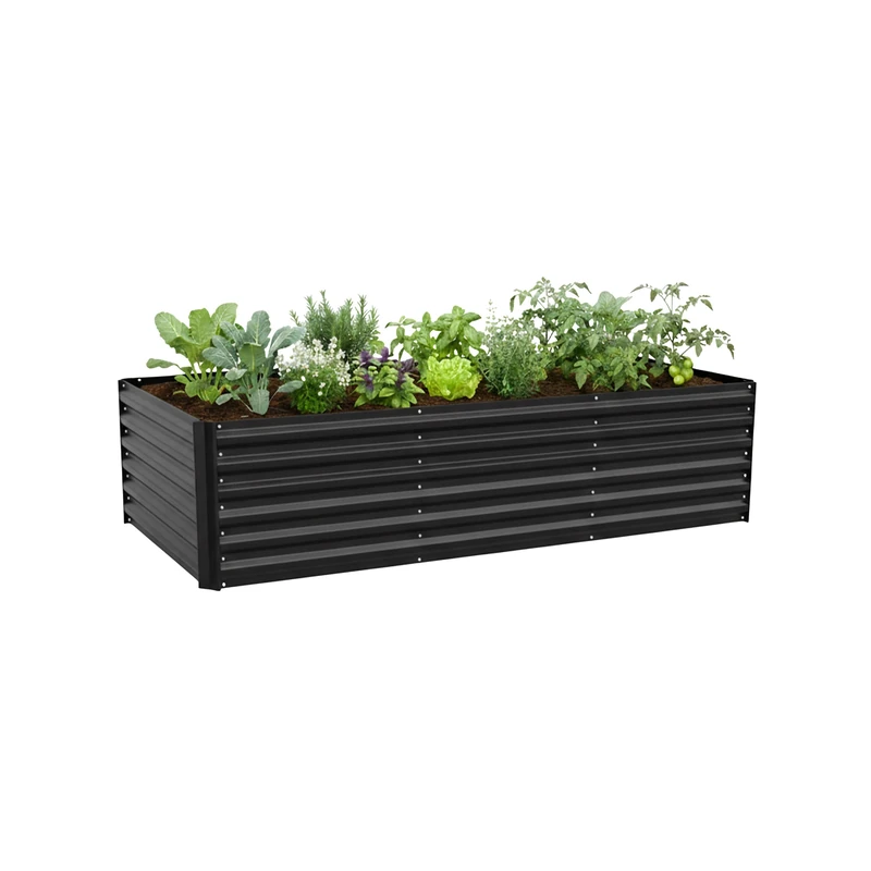 Relaxdays Raised Bed Garden Planter, Galvanised Metal for Flowers, Plants & Vegetables, 57x240x90 cm, Black