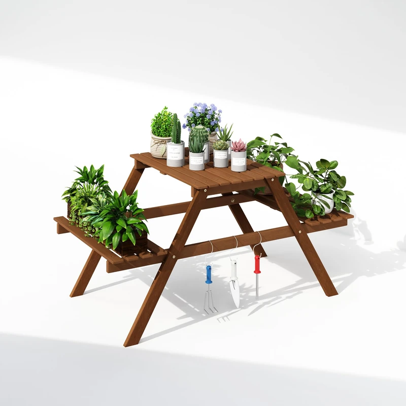 Furinno TIOMAN Plant Stand Outdoor, 3-Tier Ladder Plant Shelf, Tiered Plant Stand Indoor, Outdoor, Patio, Garden, Balcony, Natural