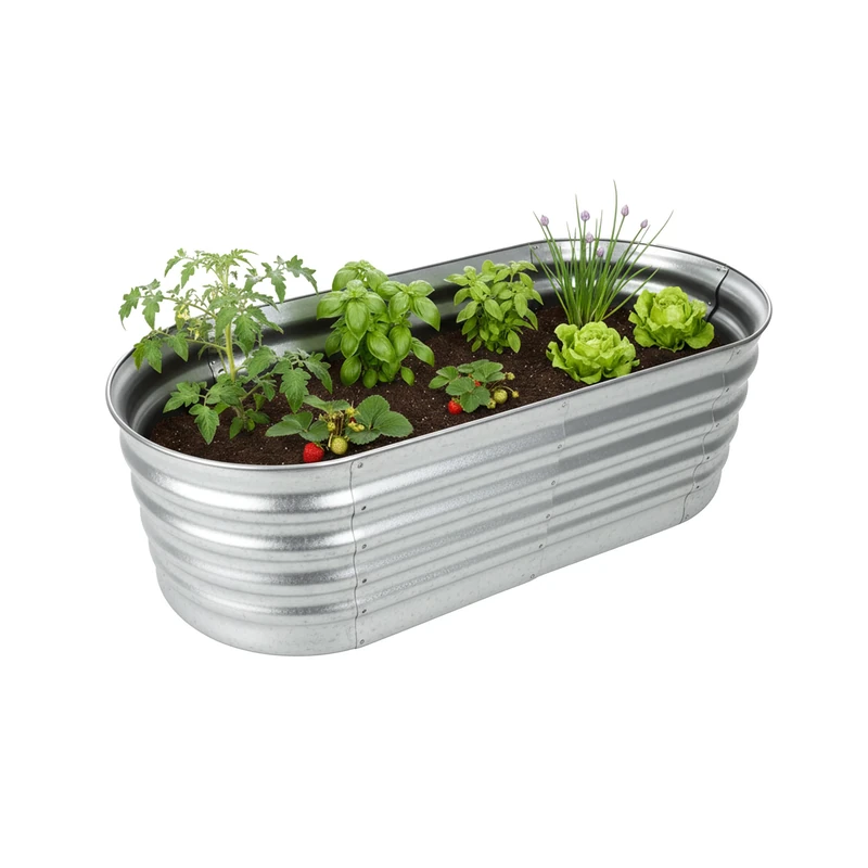 Relaxdays galvanised metal raised bed for plants and vegetables, half-round, 45x150x60 cm, silver