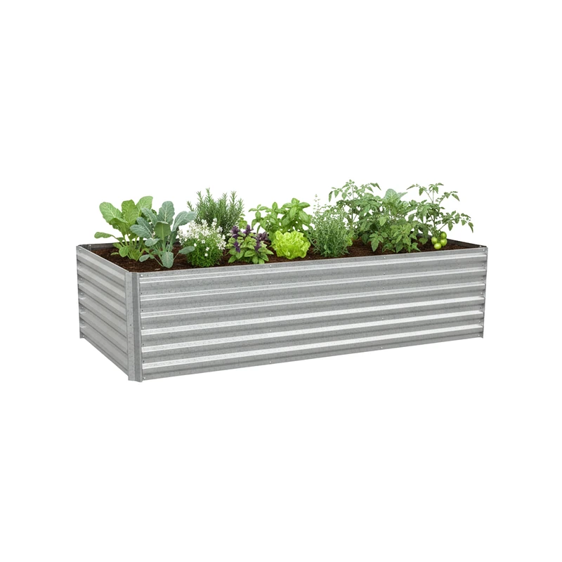 Relaxdays Raised Bed for Flowers, Plants & Veg, Galvanised Steel, 57x240x90cm, Silver