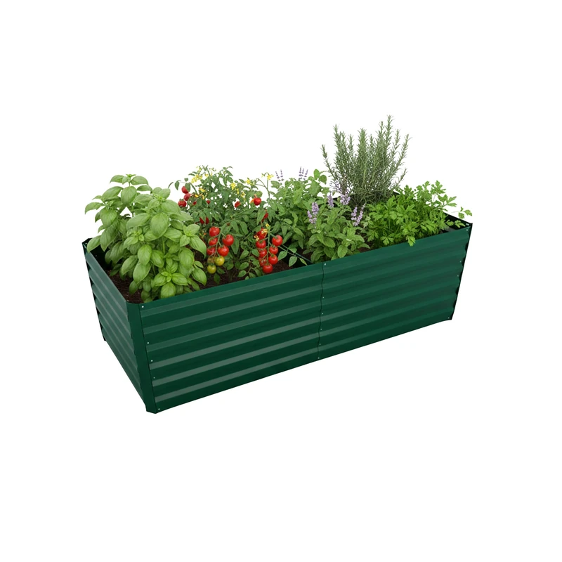 Relaxdays Galvanised Metal Raised Bed for Flowers, Plants & Vegetables, 60x200x100 cm, Square, Green