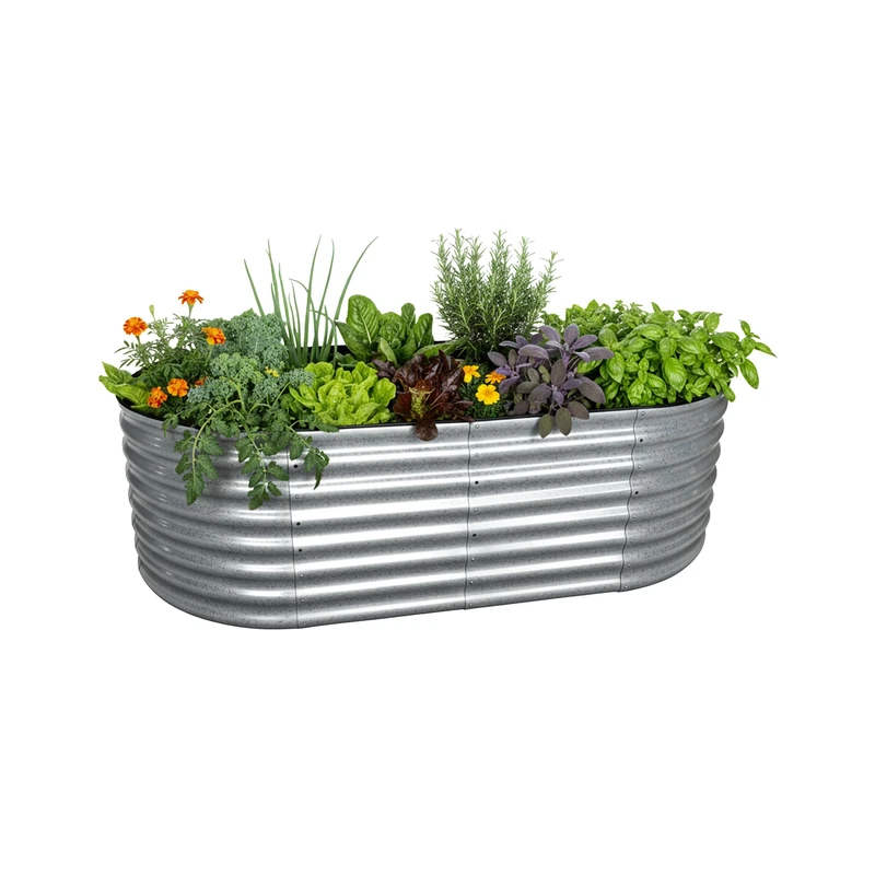 Relaxdays Galvanized Metal Raised Bed for Flowers, Plants & Vegetables, 60x200x100 cm, Half-Round Silver