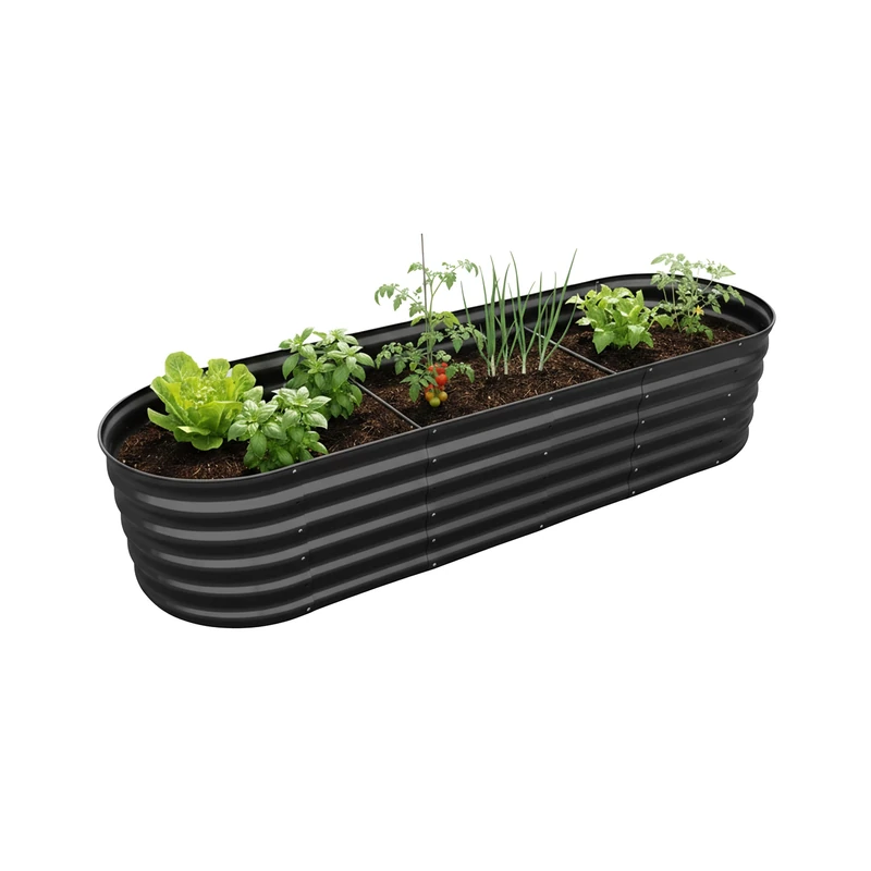 Relaxdays Raised Bed with Galvanised Metal for Flowers, Plants & Vegetables, 45x200x60 cm, Half-Round, Anthracite
