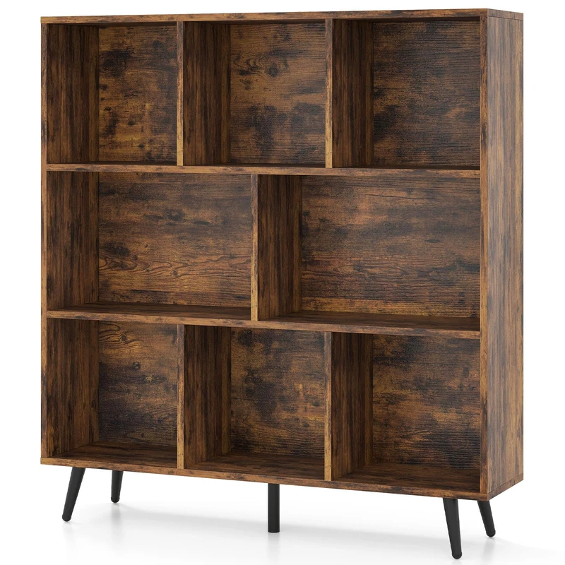 CASART Wooden Bookcase, Freestanding 7/8/10 Cube Bookshelf with Anti-tipping Kits, Modern Display Storage Unit for Living Room Bedroom Study Office (Brown, 100 x 24 x 107cm)