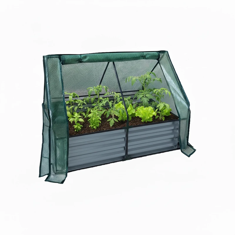 Relaxdays Raised Bed with Greenhouse for Flowers, Herbs & Vegetables, 92x125x95 cm, Light Grey