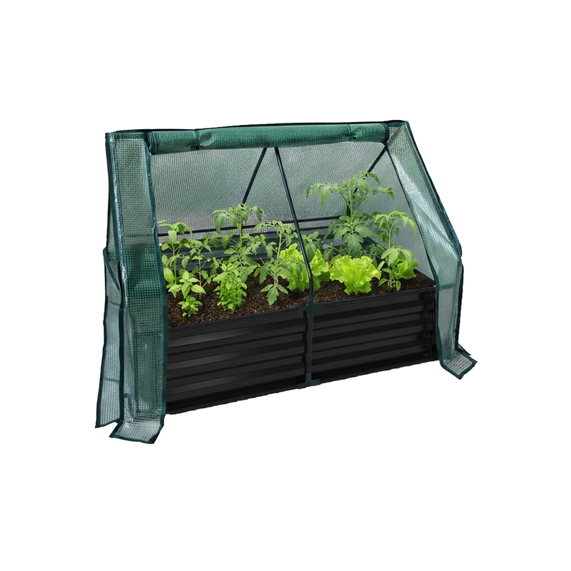 Relaxdays Galvanised Metal Raised Bed with Greenhouse for Flowers, Plants & Vegetables, 92x125x95 cm, Black