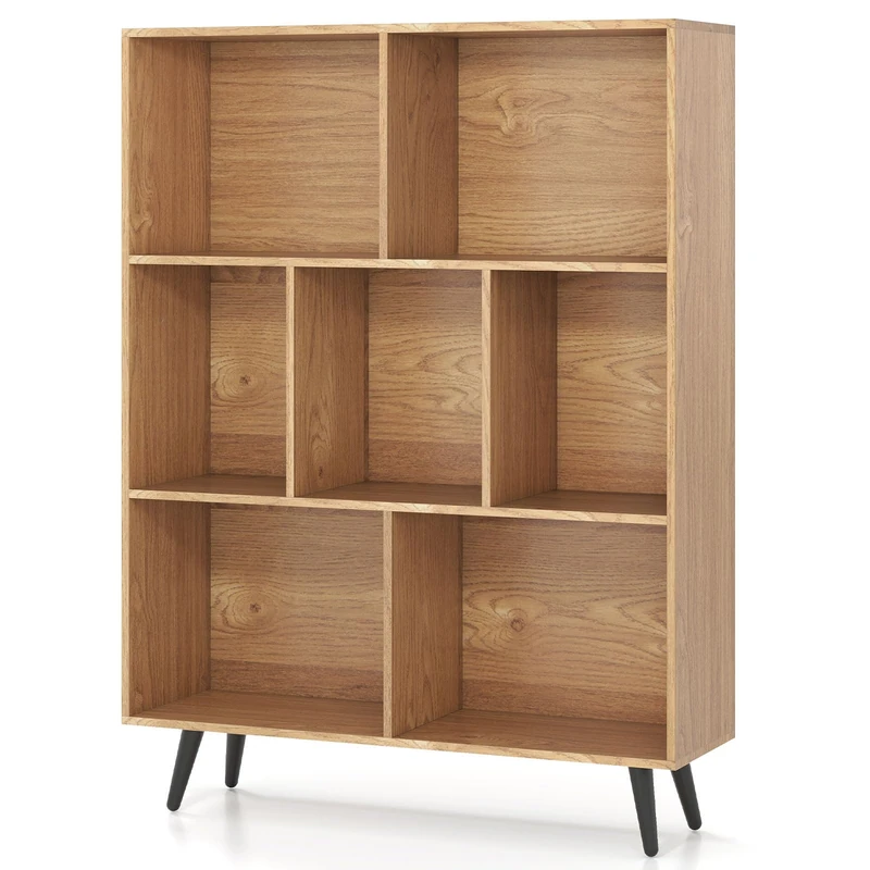 CASART Wooden Bookcase, Freestanding 7/8/10 Cube Bookshelf with Anti-tipping Kits, Modern Display Storage Unit for Living Room Bedroom Study Office (Natural, 80 x 24 x 107cm)