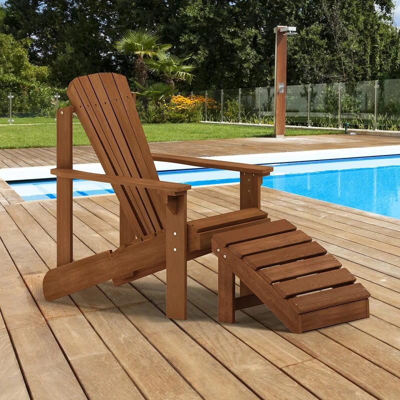 Furinno TIOMAN Small Hardwood Adirondack Patio Chair in Teak Oil, Natural