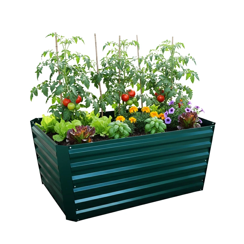 Relaxdays Raised Bed, Galvanised Metal for Flowers & Vegetables, 60x120x60 cm, Square Plant Bed, Green
