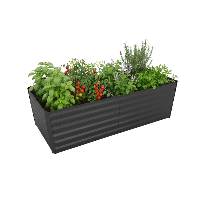 Relaxdays Raised Bed, Galvanised Metal, Plants & Veg, 57x100x100 cm, Rectangular Planter, Anthracite