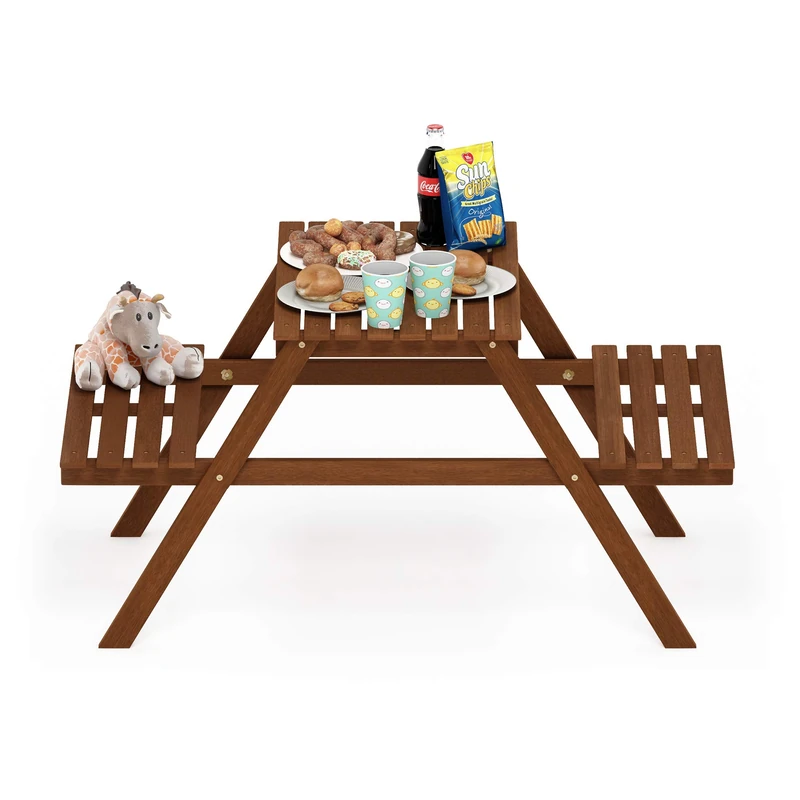 Furinno TIOMAN Outdoor Dining Set, Kids Picnic Bistro Set in Teak Oil, for Patio, Garden, Porch, Natural