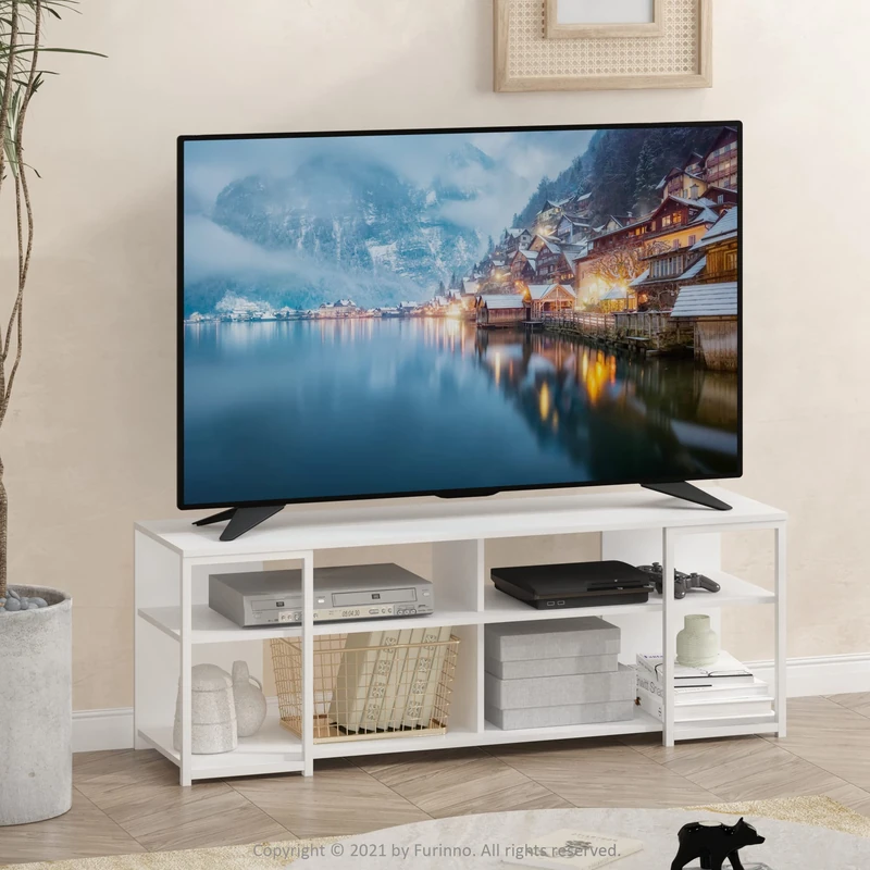 Furinno CAMNUS Modern Living TV Stand for TVs up to 65 Inch, White/White