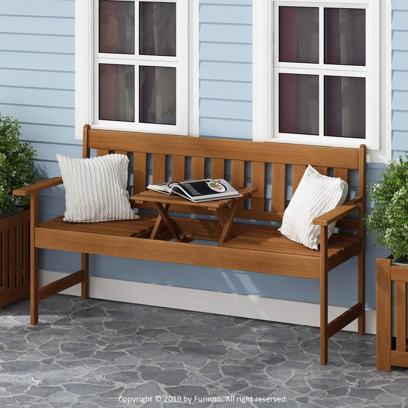 Furinno TIOMAN Outdoor Bench, Occasional Garden Bench with Back, for Patio, Garden, Porch, 55.88 x 149.86 x 142.24 cm, Natural