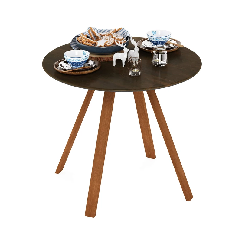 Furinno REDANG Outdoor 4-Leg Round Smart Top Table, Black Walnut