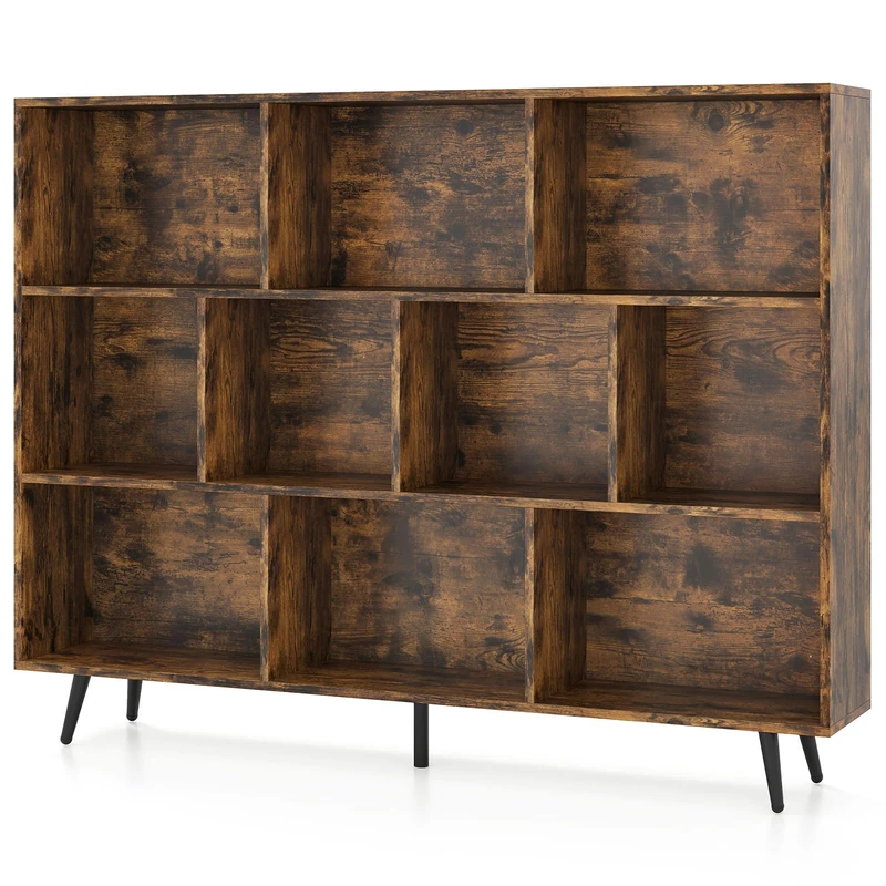 CASART Wooden Bookcase, Freestanding 7/8/10 Cube Bookshelf with Anti-tipping Kits, Modern Display Storage Unit for Living Room Bedroom Study Office (Brown, 140 x 24 x 107cm)