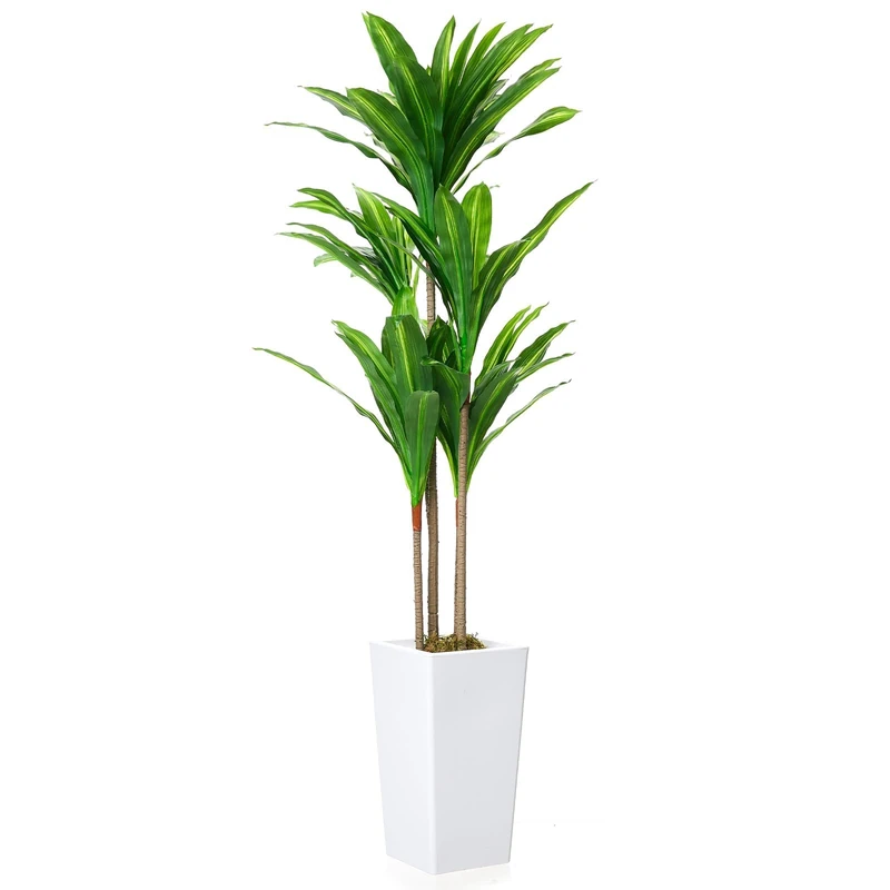 GarveeLife Artificial Plant 147 cm, Artificial Potted Plant with White Planter, Decorative Indoor Plant for Home, Office, Living Room, Weatherproof for Outdoor Use Front Door Decoration
