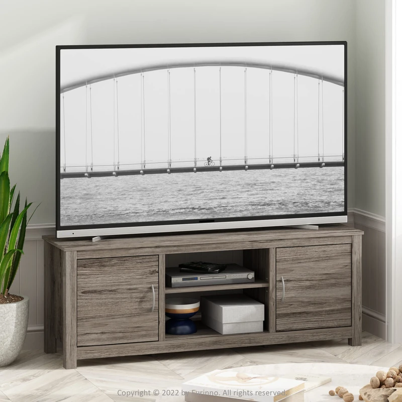 Furinno CLASSIC TV Stand, Modern Entertainment Center with Door Cabinets with Adjustable Open Shelf, TV Console for TV up to 65 Inch, for Living Room, Bedroom, Vintage Oak