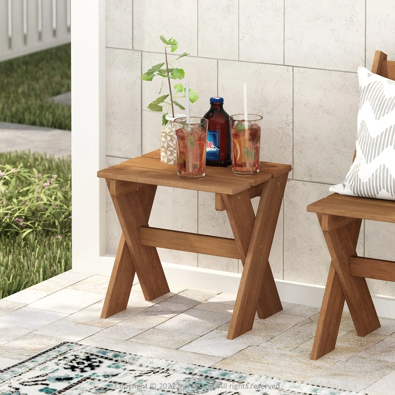 Furinno TIOMAN Patio Table, Outdoor Side Table, Flower Stand, Coffee Table, for Patio, Garden, Porch, Natural