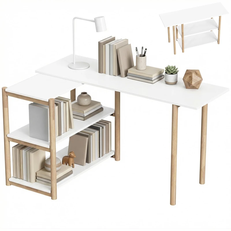 HOMCOM Computer Desk, Storage Shelves, Bamboo Frame, 150 cm, White and Oak